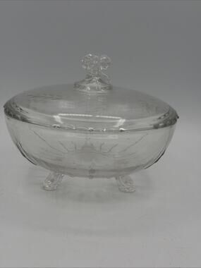 Vintage Footed Cut Glass Candy Dish Covered Bowl With Lid Clear Harvest Wheat